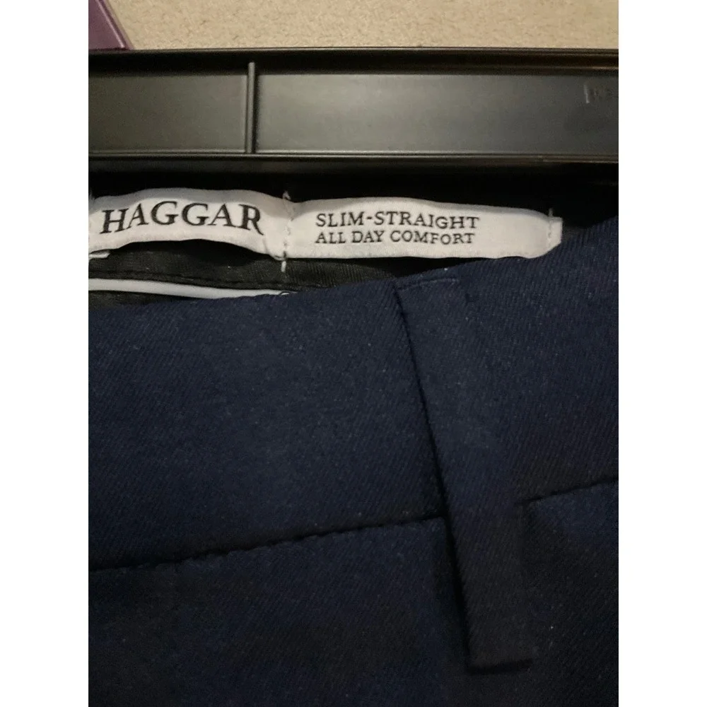 Haggar Mens Slim Straight All Day Comfort Navy Blue Dress Pants 30x30